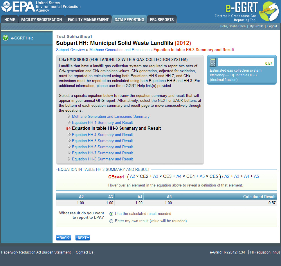 Subpart HH: Equation HH-3 Summary and Result